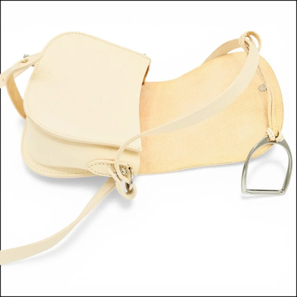 Ralph Lauren‎ Collection Stirrup Mini Satchel Cream Leather Italy Equestrian Bag